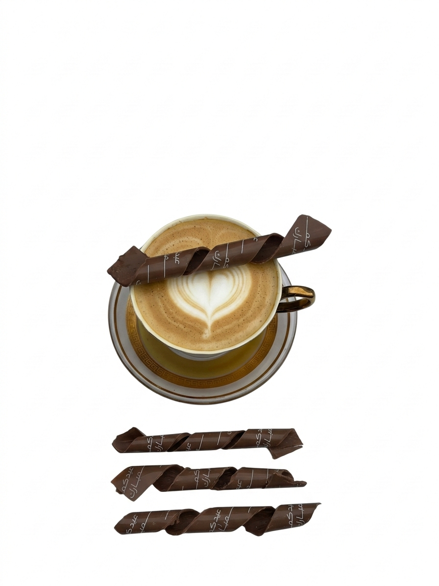 Eid Al Fater Spiral Coffee Stick Chocolate –Print شوكليت كوفي ستيك حلزوني – طباعة (14 سم) – للعيد الفطر