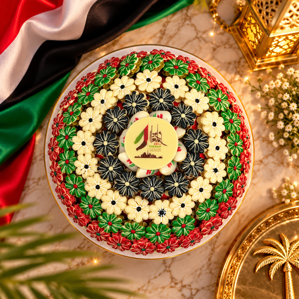 UAE Flag Day Porcelain Plate with Rose Chocolates – 900g