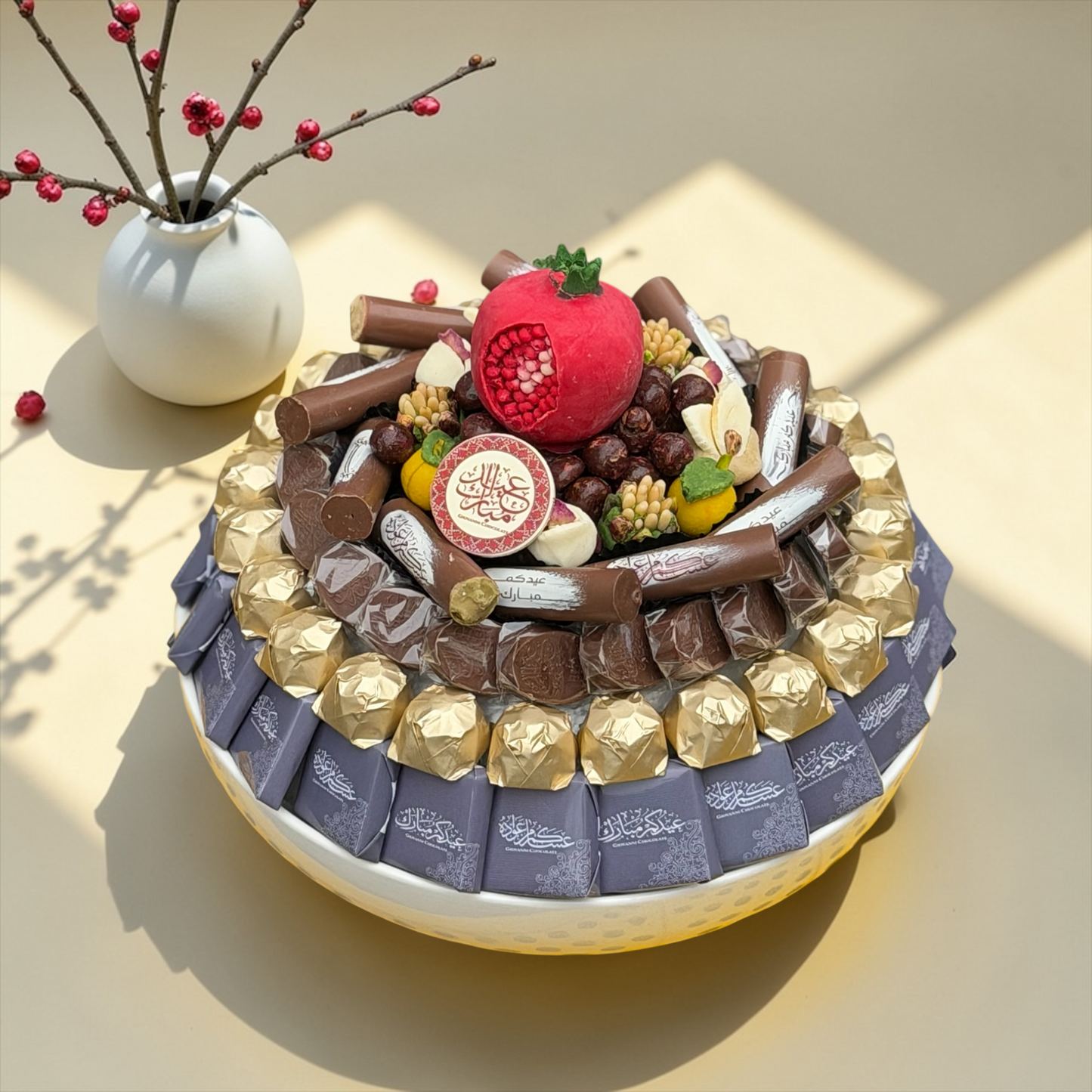 Porcelain Tray with Special Eid Wrapped Chocolates & Signature Chocolates صحن بورسلين مع شوكليت مغلف اسبيشال للعيد مع شوكليت سجنتشر