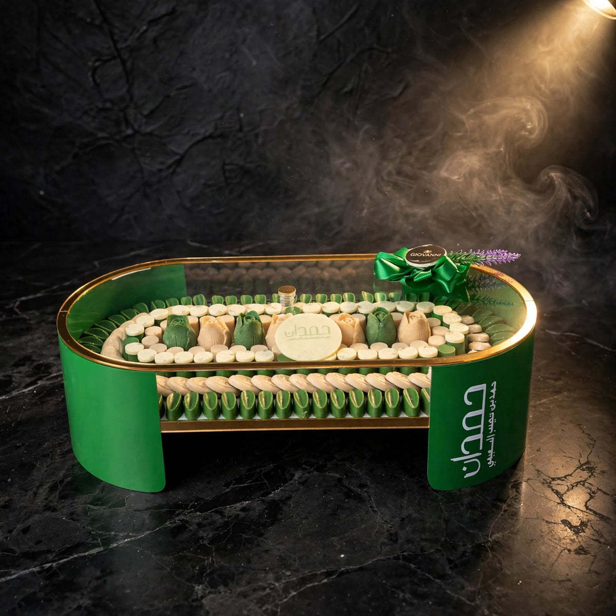 ستاند أوفال أخضر شوكولاتة مشكلة | Green Oval Stand – Assorted Chocolate