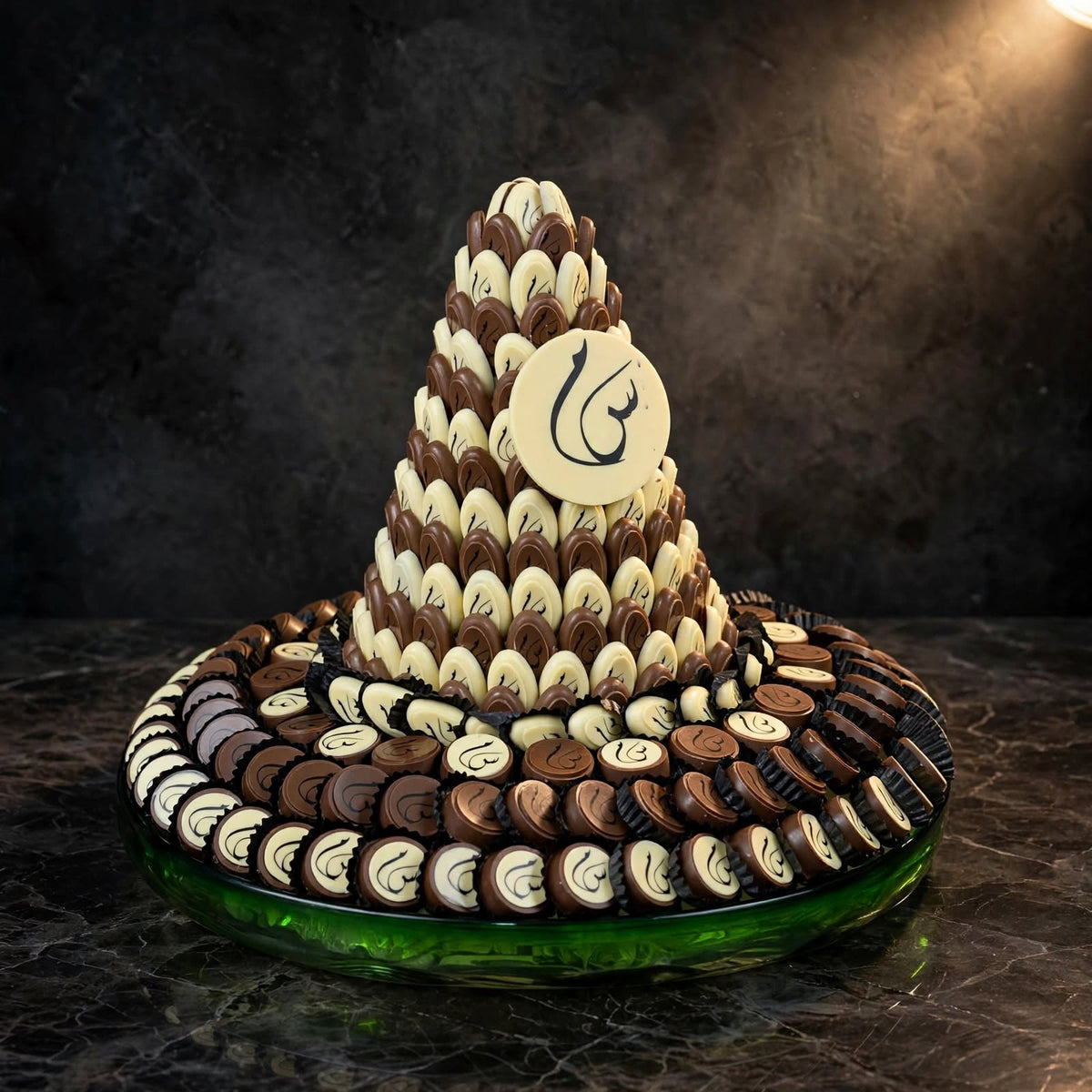 صحن زجاج كبير بنوعين من الشوكولاتة المطبوعة | Large Glass Plate – Two Printed Chocolate Styles