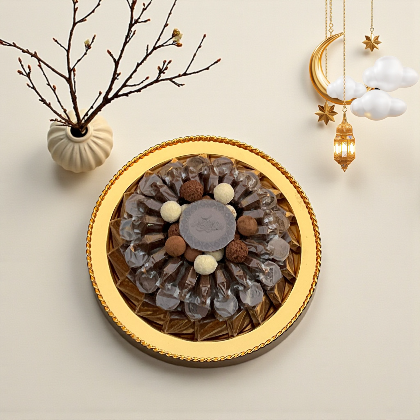 Luxury Porcelain Platter with Engraved Arabic Stainless Steel Dome صحن بروسيلين فاخر بغطاء ستانلس ستيل محفور بحروف عربية