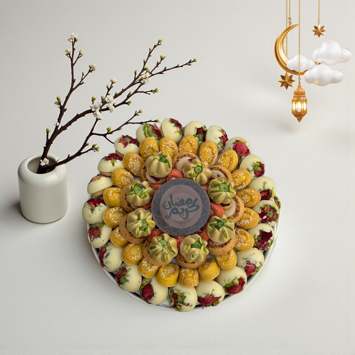 Luxury Porcelain Platter with French Petit Fours صحن بُورسلين فاخر مع بيتيفور فرنسي