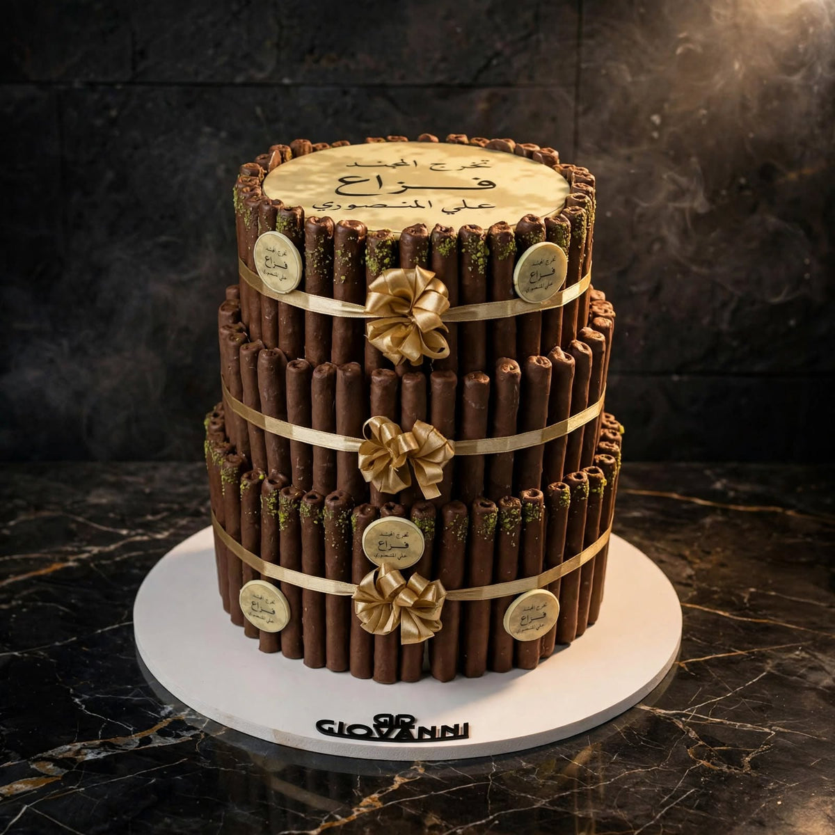 هرم فاين فير ثلاثة طوابق مع قطعة شوكولاتة كبيرة مطبوعة | Three-Tier Fine Fair Pyramid with Large Printed Chocolate