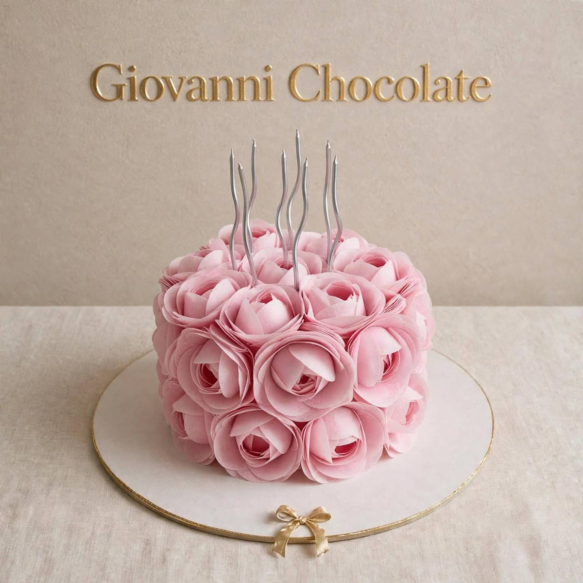 Pink rosette cake with silver candles | GC-58