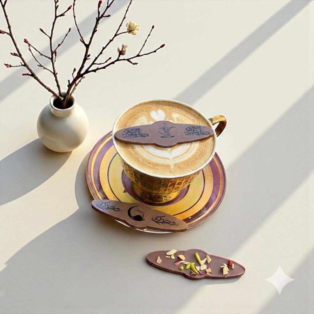 Ramadan Oval Coffee Sticks with Dual Print Circle Frame – 20 Pieces (10 cm, Printable) شوكليت كوفي ستيك بيضاوي بإطار دائري مزدوج للطباعة – 20 قطعة (10 سم)