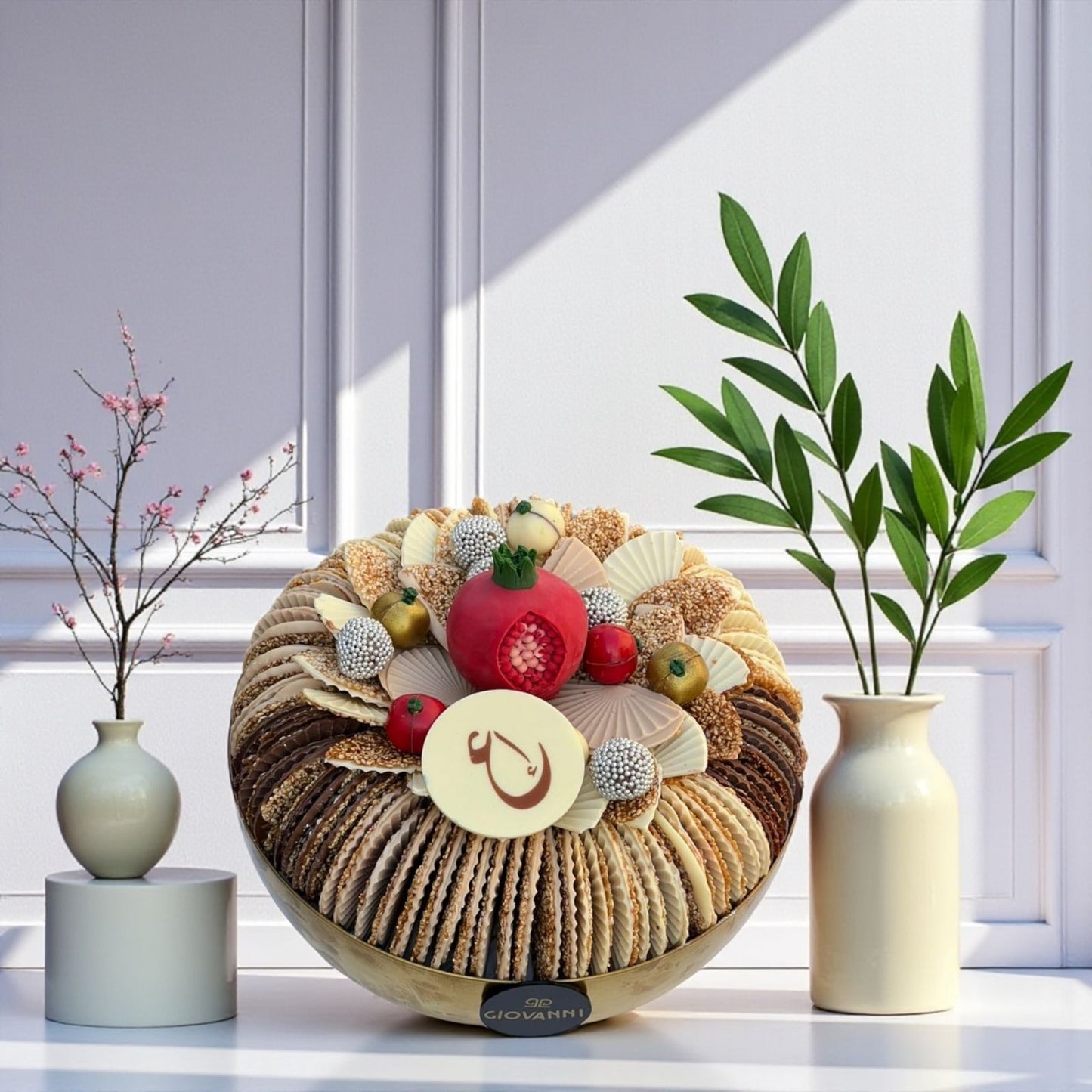 السمسم المكرمل المغطى بالشوكولاتة الذواقة صحن سمسم مكرمل مع صحن كريستال فخم