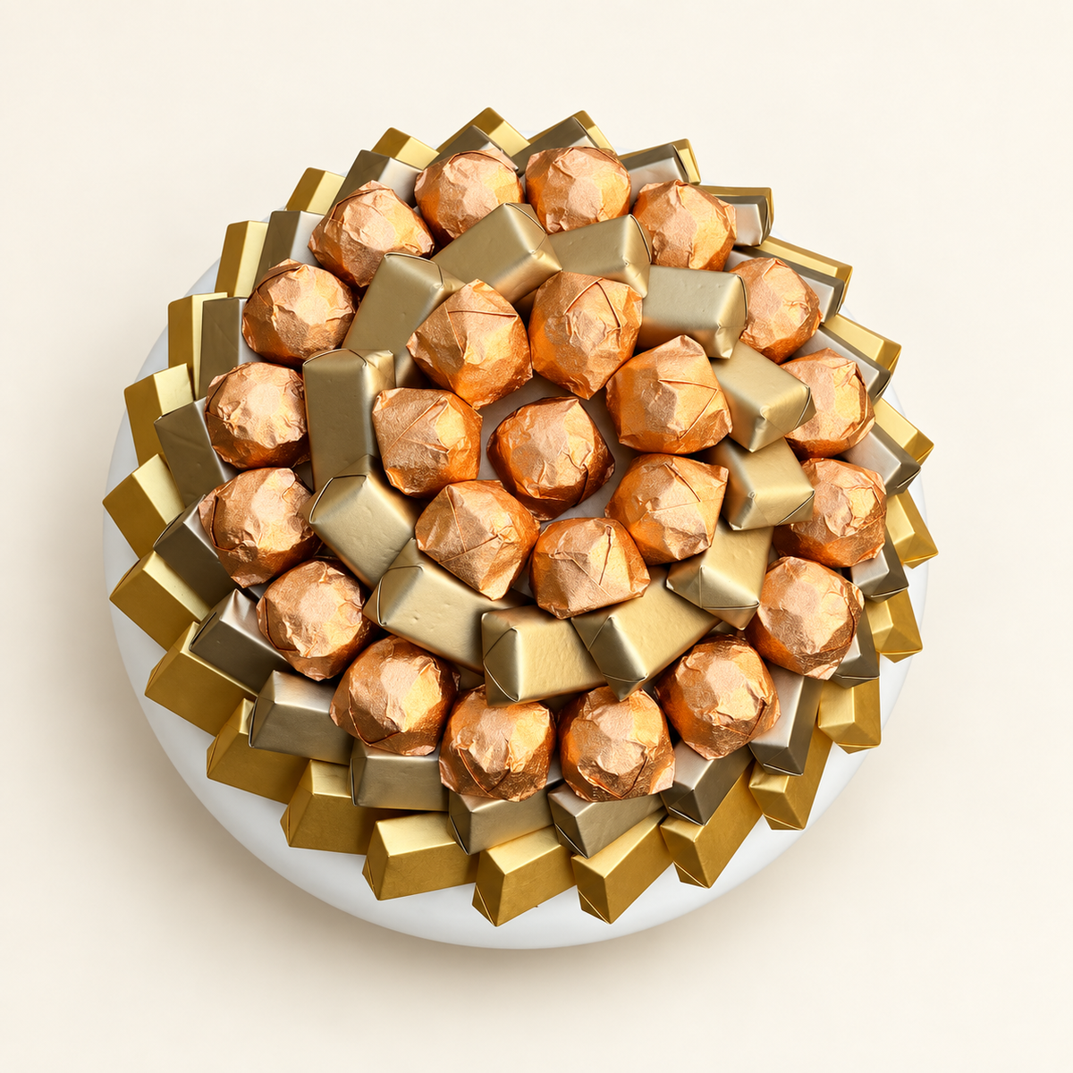 صحن سيراميك أبيض شوكولاتة مغلّفة | White Ceramic Plate with Wrapped Chocolate
