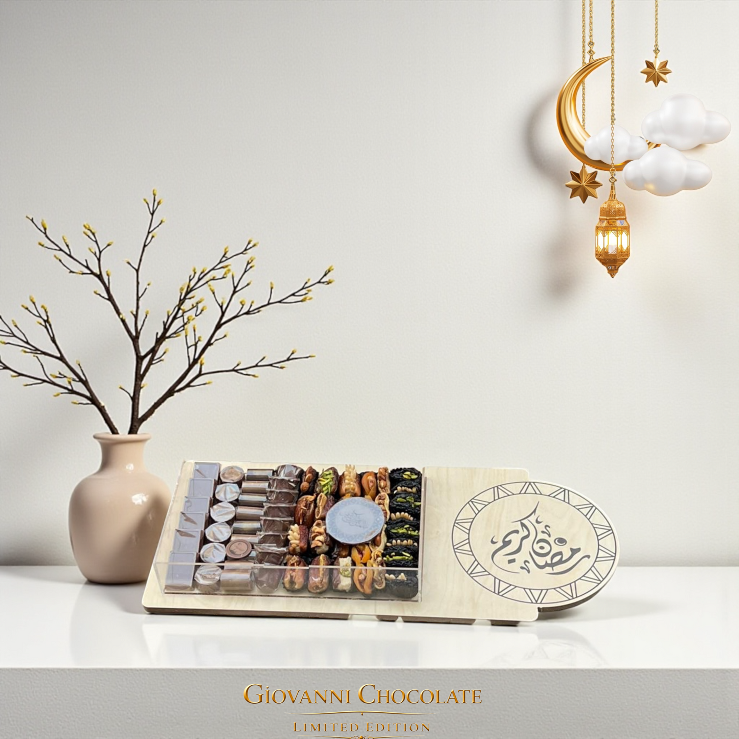 Luxury Acrylic Box Assorted Chocolates & Dates بوكس أكريليك فاخر مشكّل شوكليت وتمور — 1 كجم