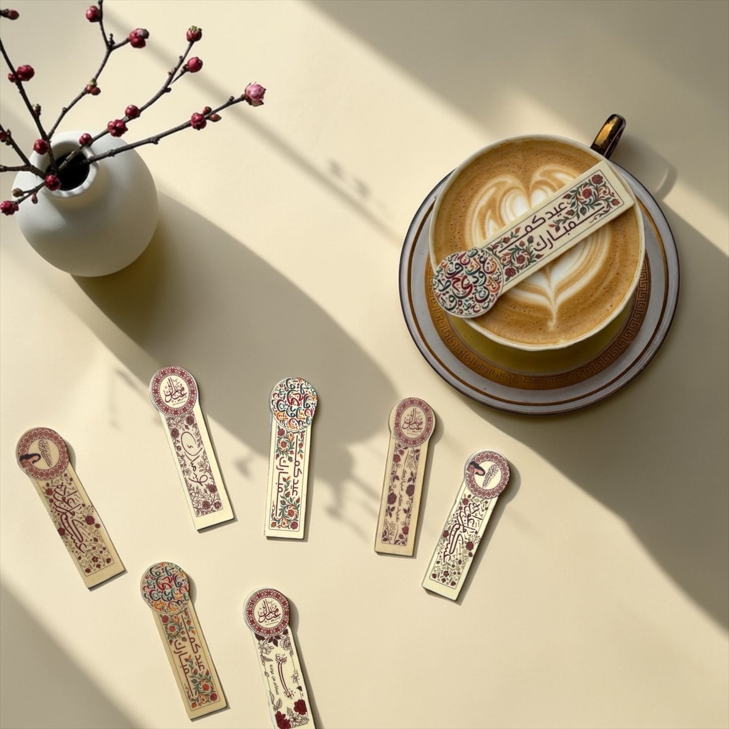 Eid Al Fater Oval Coffee Sticks (9 cm, Printable) شوكليت كوفي ستيك بيضاوي بإطار دائري مزدوج للطباعة – 20 قطعة (9 سم)