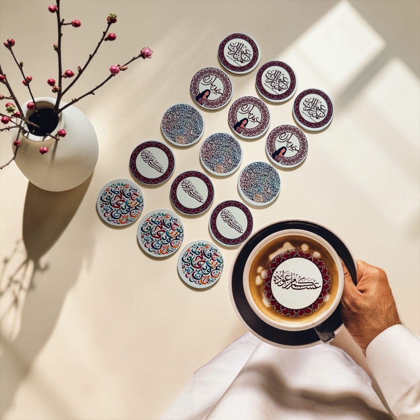 Edible Sugar Paper Drink Toppers – Eid Al Fater Print – 12 Pieces (5 cm) ورق سكر صالح للأكل لتزيين المشروبات – طباعة للعيد الفطر– 12 قطعة (5 سم)