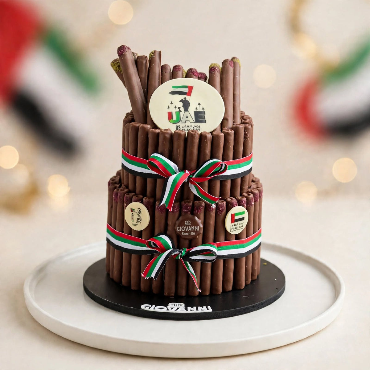 هرم فاين فير بطابقين مع شعار يوم العلم الإماراتي | UAE Flag Day Fine Fare Pyramid with Printed Emblem – 2 Tiers