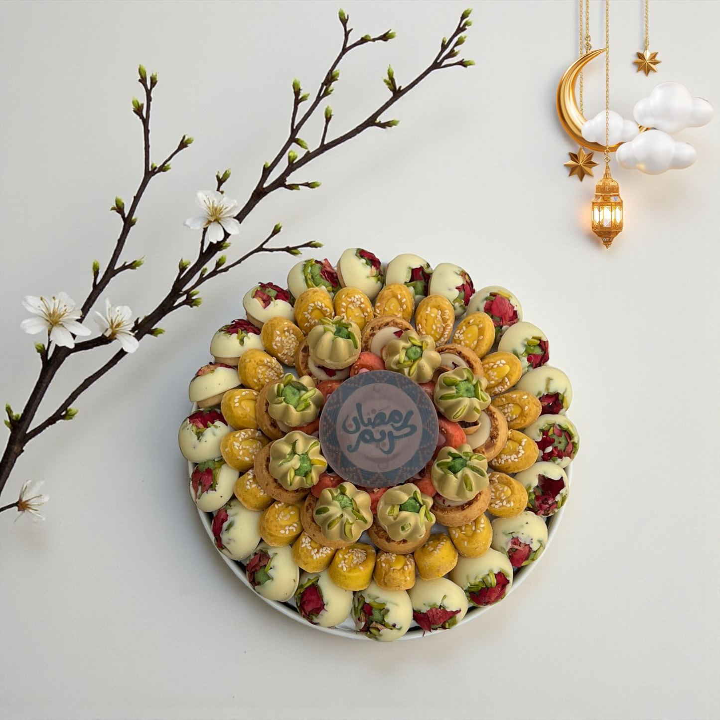 Luxury Porcelain Platter with French Petit Fours  صحن بُورسلين فاخر مع بيتيفور فرنسي