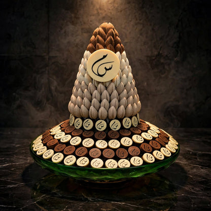 صحن زجاج كبير شوكولاتة مطبوعة مع برج الكاكاو | Large Glass Plate – Printed Chocolate with Cocoa Tower