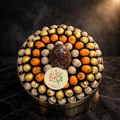 صحن كوبر شوكولاتة X صغيرة مع بيضة شوكولاتة كبيرة | Copper Plate – Mini X Chocolates with Large Chocolate Egg