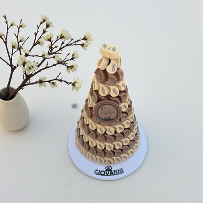 Luxury Ramadan Theme Chocolate Teardrop Pyramid – Assorted Fillings – 1.5 kg هرم شوكليت دمعة فاخر بطباعة ثيم رمضان – حشوات ميكس – 1.5 كجم