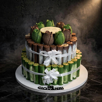 هرم سيجار شوكولاتة مطبوعة مع ورد | Printed Chocolate Cigar Pyramid with Roses