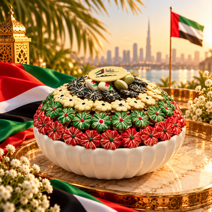 UAE Flag Day Porcelain Plate with Rose Chocolates – 900g