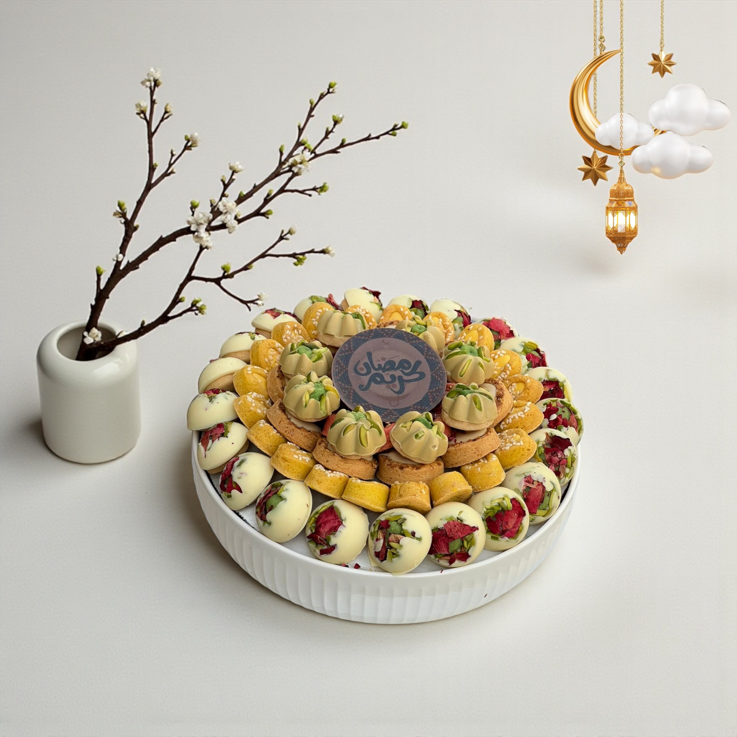 Luxury Porcelain Platter with French Petit Fours  صحن بُورسلين فاخر مع بيتيفور فرنسي