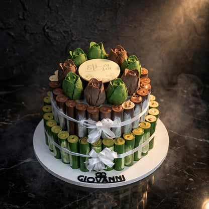 هرم سيجار شوكولاتة مطبوعة مع ورد | Printed Chocolate Cigar Pyramid with Roses