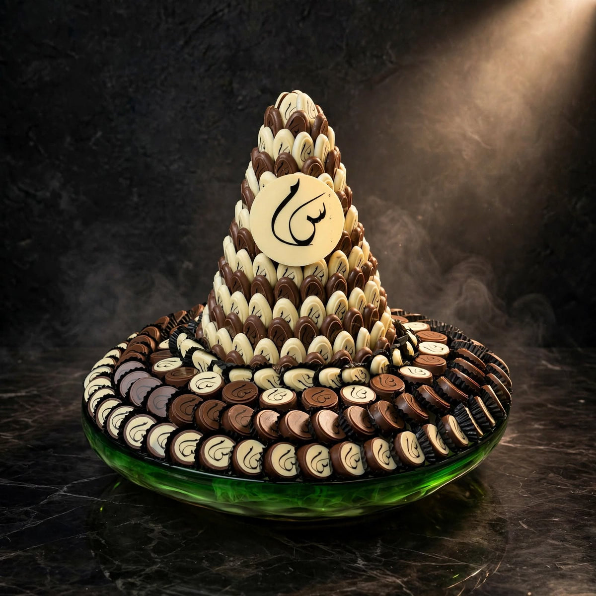 صحن زجاج كبير بنوعين من الشوكولاتة المطبوعة | Large Glass Plate – Two Printed Chocolate Styles