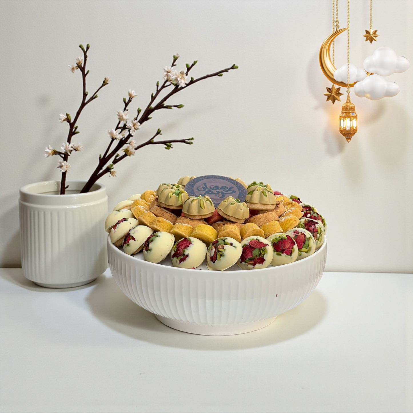 Luxury Porcelain Platter with French Petit Fours  صحن بُورسلين فاخر مع بيتيفور فرنسي