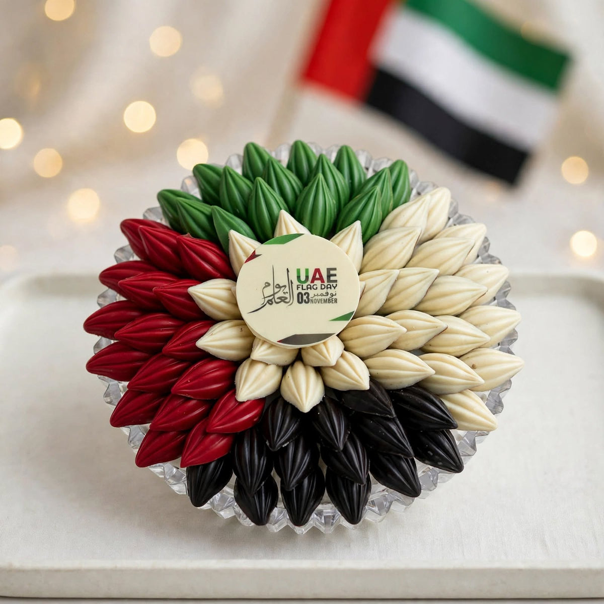 صحن بشكل حبة الكاكاو بألوان العلم | UAE Flag Cocoa Bean Shaped Platter