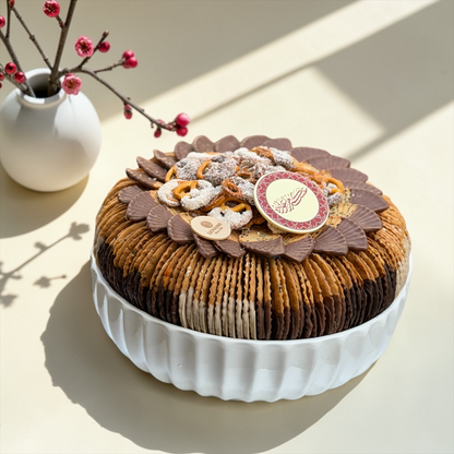 Luxury Porcelain Platter – Cheese Fan Savory Dipped in Chocolate صحن بورسلين فاخر مع موالح مروحة بالجبنة ومغطسة بالشوكليت