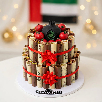 هرم سيجار مطبوع بالمكسرات والرمان – طابقين | Printed Cigar Pyramid with Nuts & Pomegranate – 2 Tiers
