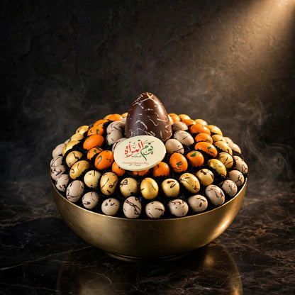 صحن كوبر شوكولاتة X صغيرة مع بيضة شوكولاتة كبيرة | Copper Plate – Mini X Chocolates with Large Chocolate Egg