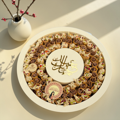 Luxury Round Acrylic Platter – Giovanni New Spring Roll Rahash Flake &amp; Chocolate Flake صحن اكريليك دائري فاخر مع جديد جيوفاني سبرنج رول رهش فليك وشوكليت فليك