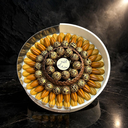 بوكس أكريليك دائري شوكولاتة نت مشكلة مع صينية كبيرة | Round Acrylic Box – Assorted Nut Chocolate with Large Tray