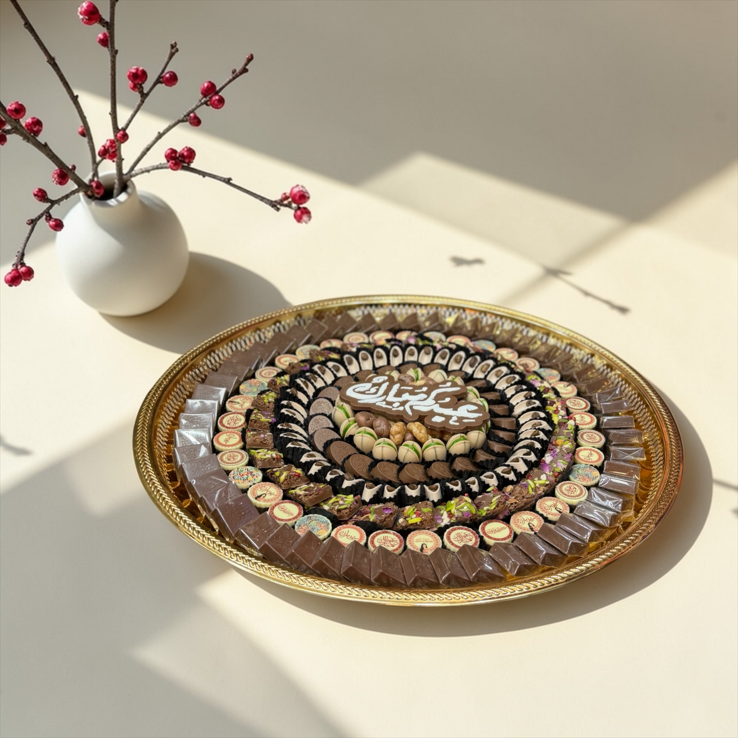 Luxury Stainless Steel Platter – Giovanni Signature Chocolate Selection صحن استانلس ستيل كبير مع تشكيلة سيجنتشر من جيوفاني