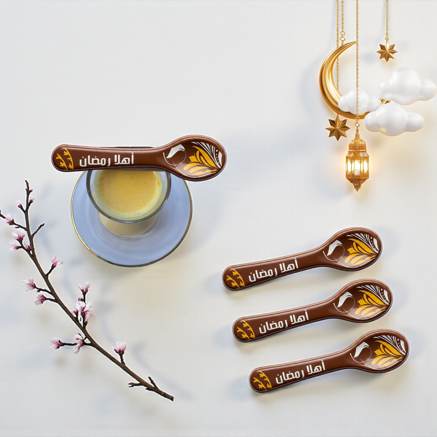 Ramadan Chocolate Spoon with Ready Print – 12 Pieces (12 cm)  معلّاق شوكليت رمضاني بطباعة جاهزة – 12 قطعة (12 سم)