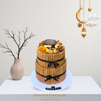 Luxury Caramelized Sesame Pyramid with Figs, Apricots & Dates هرم سمسم مكرمل فاخر مع تين ومشمش وتمر