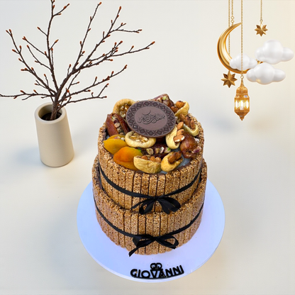 Luxury Caramelized Sesame Pyramid with Figs, Apricots & Dates هرم سمسم مكرمل فاخر مع تين ومشمش وتمر