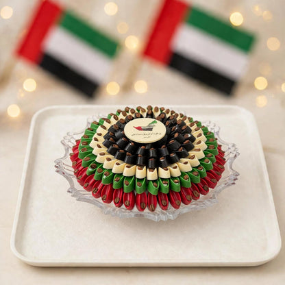 صحن كريستال شوكولاتة كوفي بألوان العلم | UAE Flag Coffee Chocolate Crystal Platter
