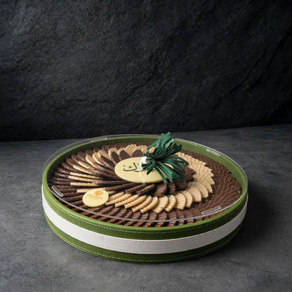 صينية جلد بغطاء أكريليك – شوكليت المروحة | Leather Tray with Acrylic Lid – Fan Chocolate