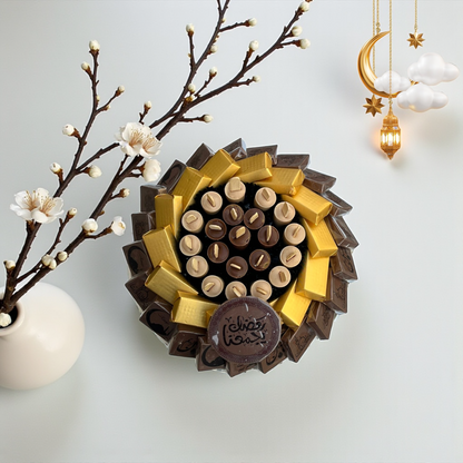 Elegant Stainless Steel Platter with Wrapped Chocolates صحن ستانلس ستيل راقي مع شوكليت مغلّف
