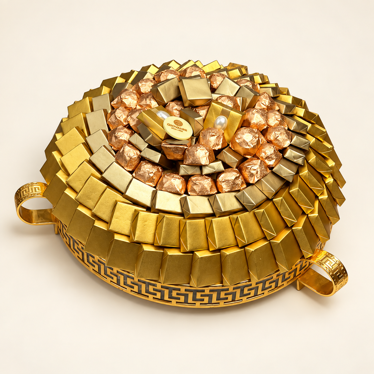 صحن شوكليت مغلف ستانلس ستيل كبير | Large Stainless Steel Wrapped Chocolate Platter