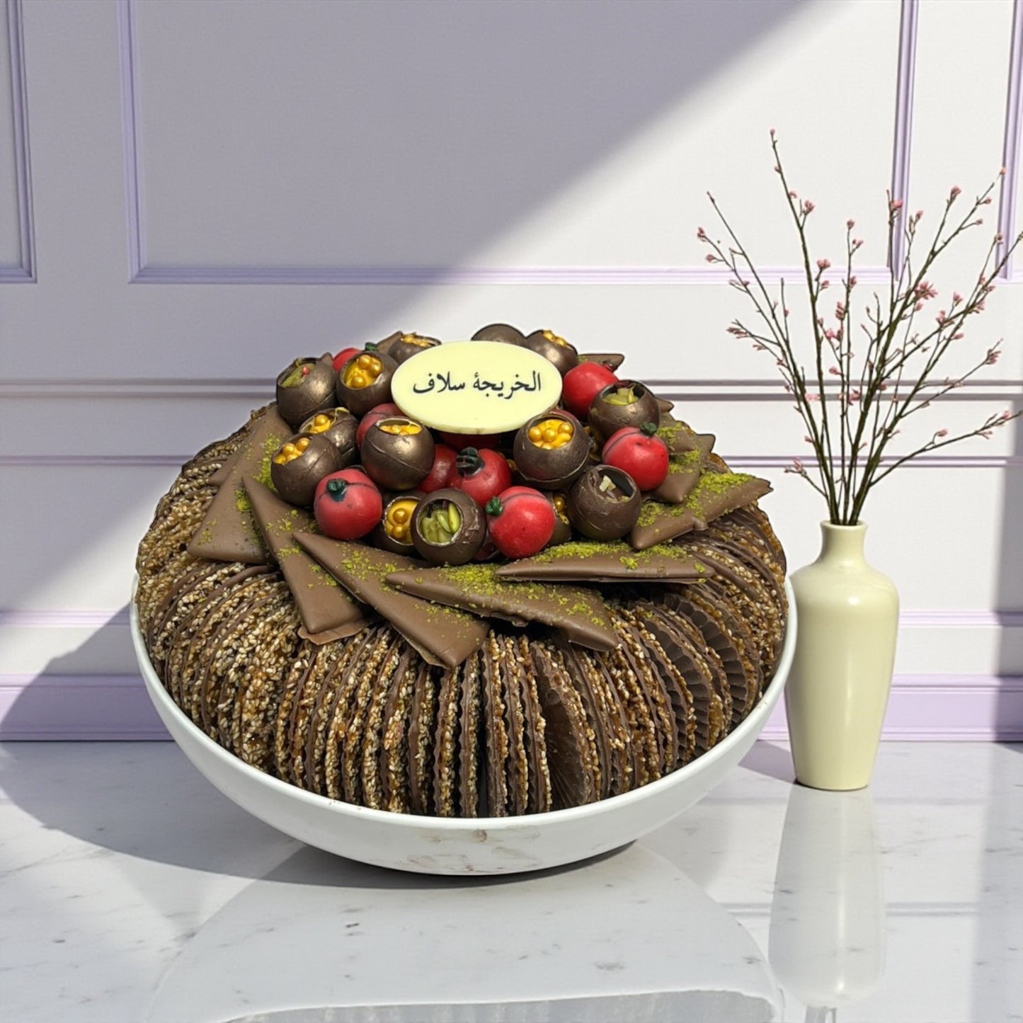 Caramelized Sesame Tray with Luxury Crystal Plate صحن سمسم مكرمل مع صحن كريستال فخم