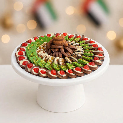ستاند ضيافة فاخر بالشوكولاتة والبيتيفور والسمسم والبندق والمكسرات المشكلة | Luxury Assorted Chocolate, Petit Four, Sesame & Hazelnut Stand
