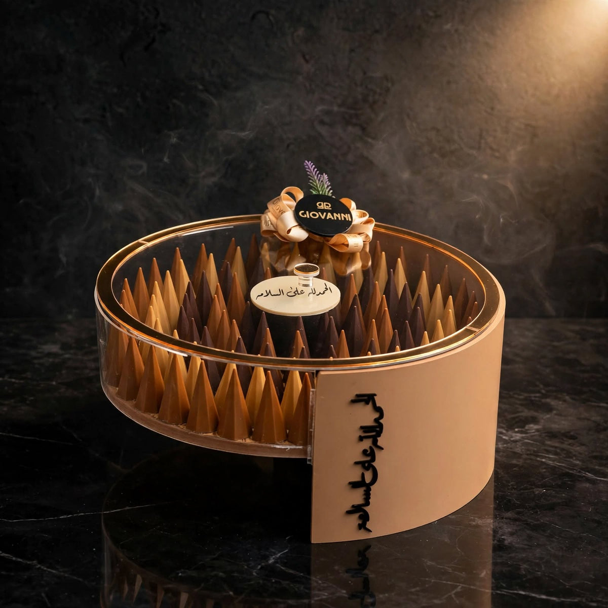 بوكس أكريليك دائري كون مزدوج | Round Acrylic Box – Double Chocolate Cones
