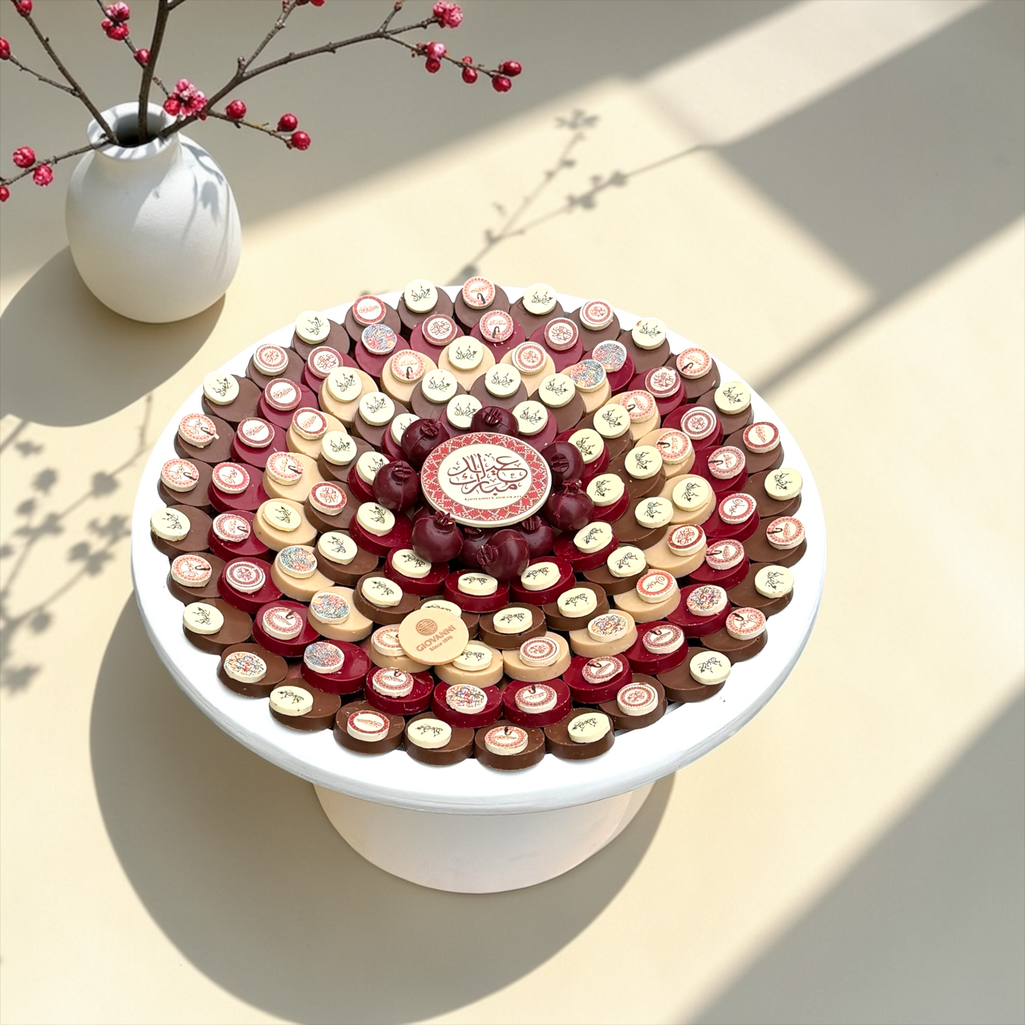 Round Printed Eid Chocolate Acrylic Tray صحن أكريليك مع شوكليت رواند مطبوع بثيم العيد