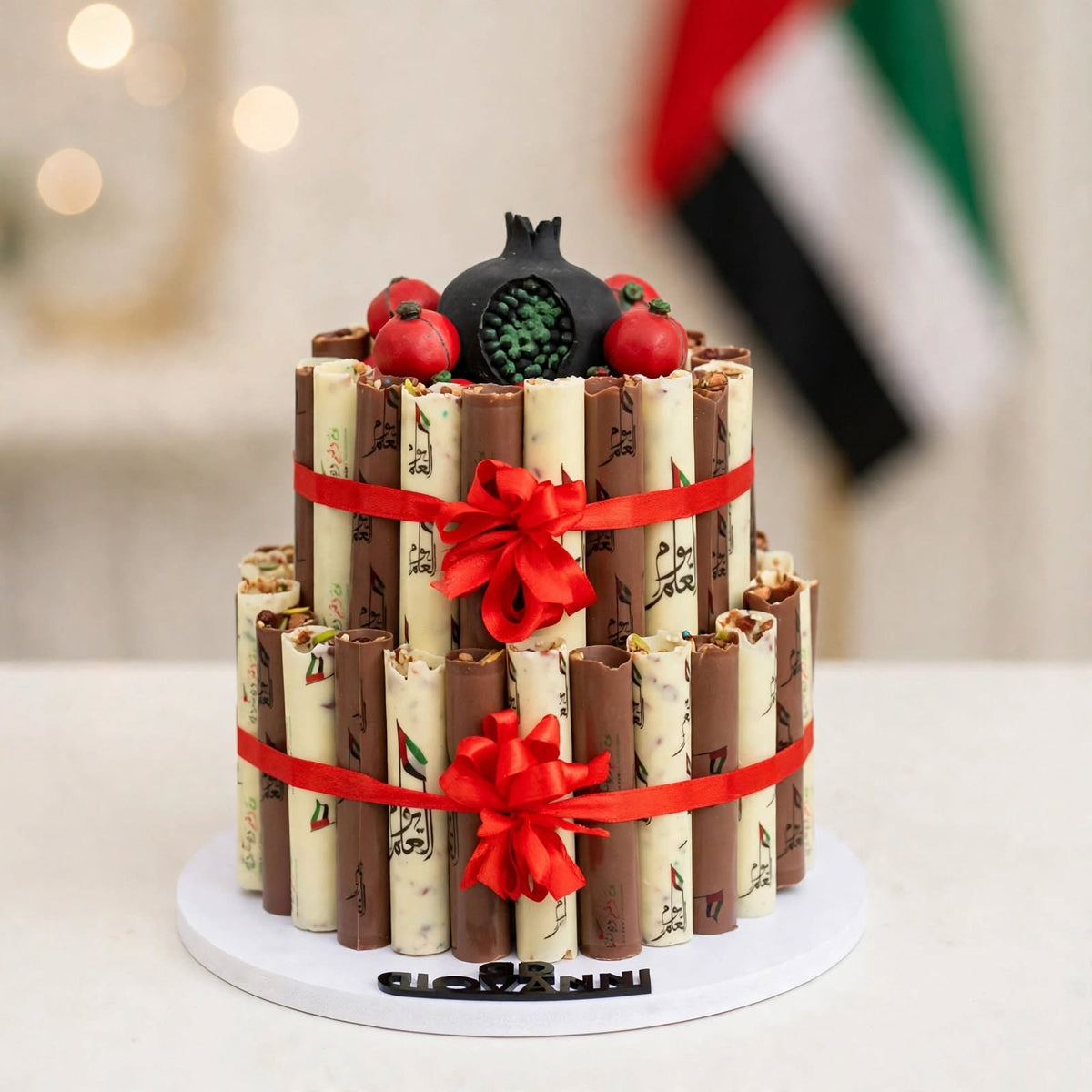 هرم سيجار مطبوع بالمكسرات والرمان – طابقين | Printed Cigar Pyramid with Nuts & Pomegranate – 2 Tiers
