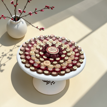 Round Printed Eid Chocolate Acrylic Tray صحن أكريليك مع شوكليت رواند مطبوع بثيم العيد
