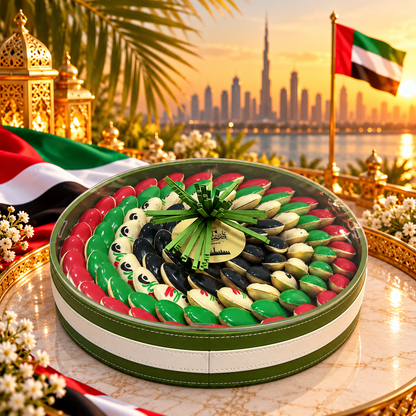 UAE Flag Day Leather Chocolate Box with Clear Acrylic Lid – 1.2kg
