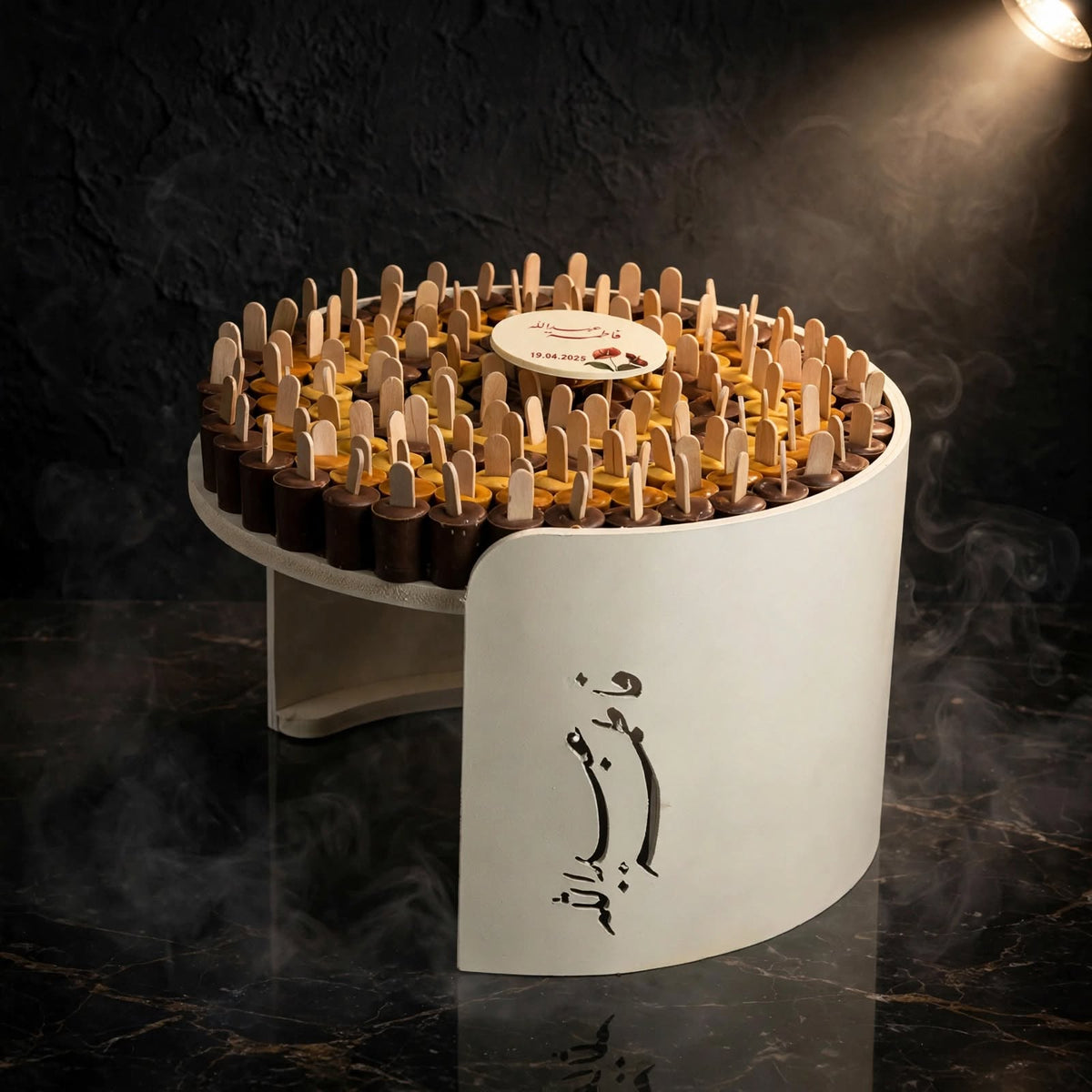 ستاند أكريليك فوركس مع حفر وشوكولاتة زجاجات | Engraved Acrylic & Forex Stand – Chocolate Bottles