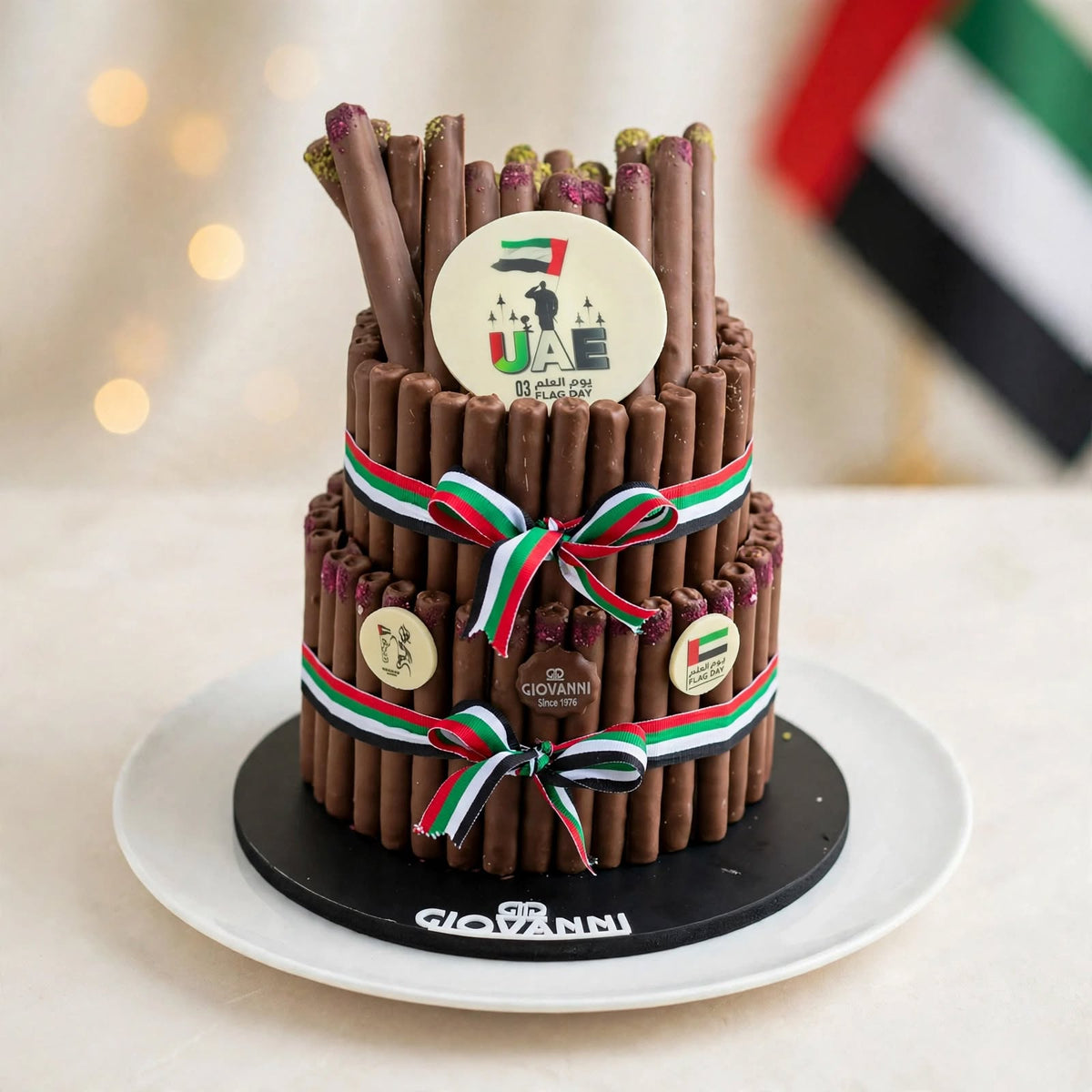 هرم فاين فير بطابقين مع شعار يوم العلم الإماراتي | UAE Flag Day Fine Fare Pyramid with Printed Emblem – 2 Tiers