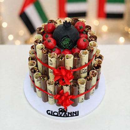 هرم سيجار مطبوع بالمكسرات والرمان – طابقين | Printed Cigar Pyramid with Nuts & Pomegranate – 2 Tiers